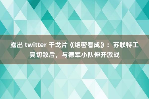 露出 twitter 干戈片《绝密看成》：苏联特工真切敌后，与德军小队伸开激战